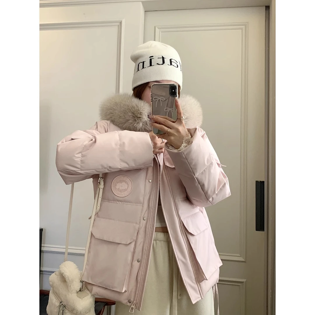 sieyiu真貉子大毛领工装派克服90白鸭绒保暖羽绒服加厚冬季外套女