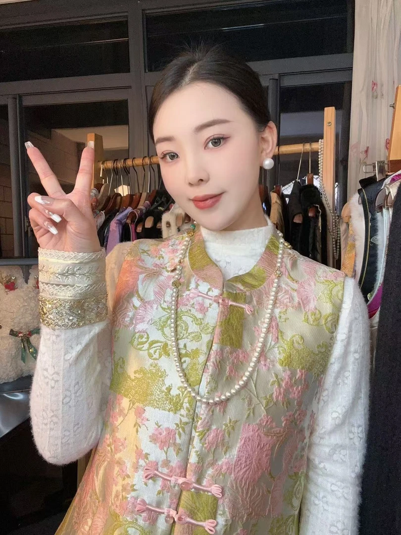 CHUNTIAN/李李国风【岁宁】新中式重工冠乐皱提花马甲