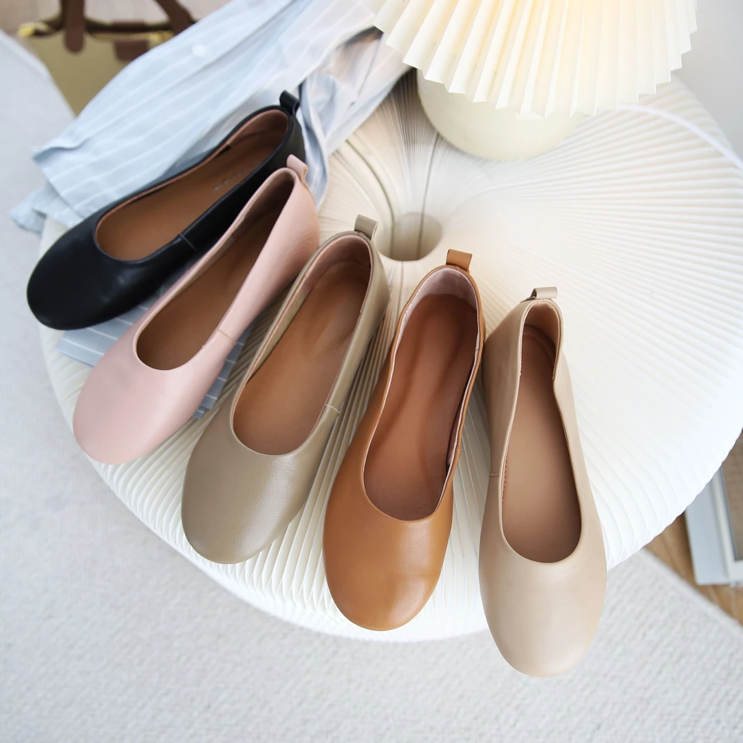 2025新款春夏单鞋真皮头层牛皮软底浅口圆头平跟百搭休闲平底