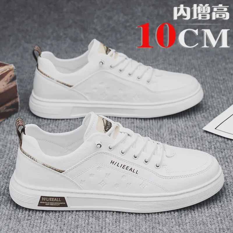 夏季透气男士小白鞋百搭隐形内增高男鞋10cm青年休闲免系带潮鞋