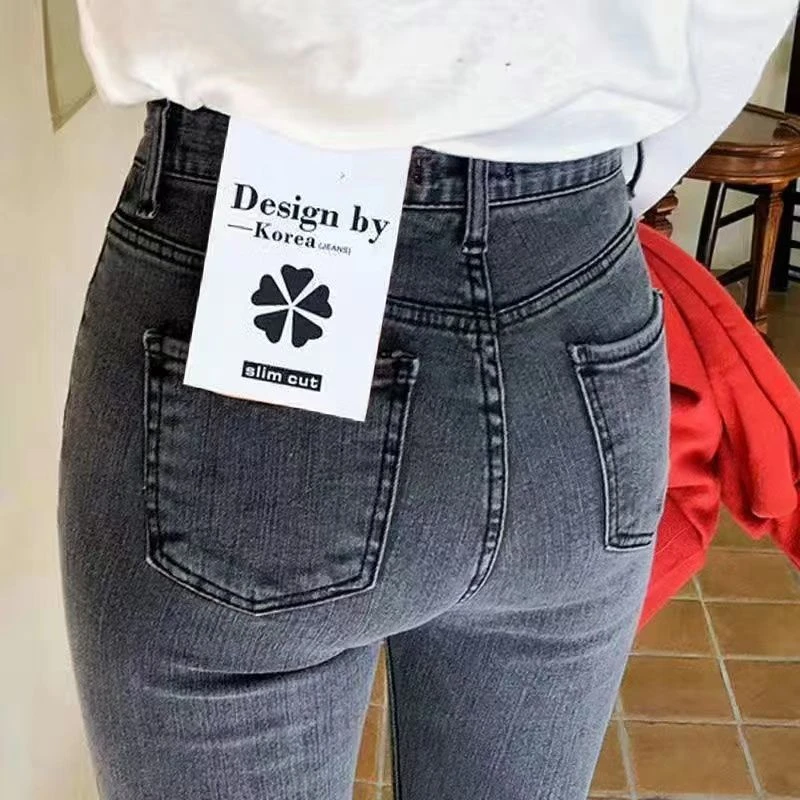 高腰弹力牛仔裤秋冬新款铅笔裤女爆款小脚裤显瘦九分裤加绒长裤子