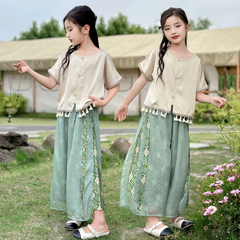 女童夏装2024新款洋气时髦套装儿童夏季大童女孩国风中式网红炸街