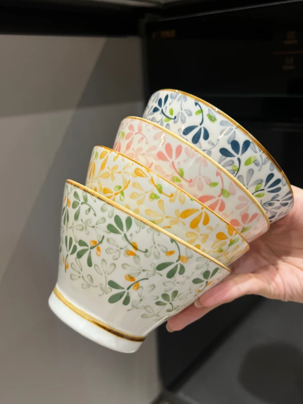 5英寸斗笠碗四个装 餐具釉下彩家用米饭碗陶瓷 吃饭碗 窑变