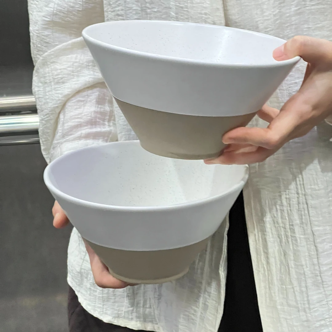 出口粗陶斗笠大碗两个！高级感精致哑光陶瓷沙拉碗拉面碗日式复古