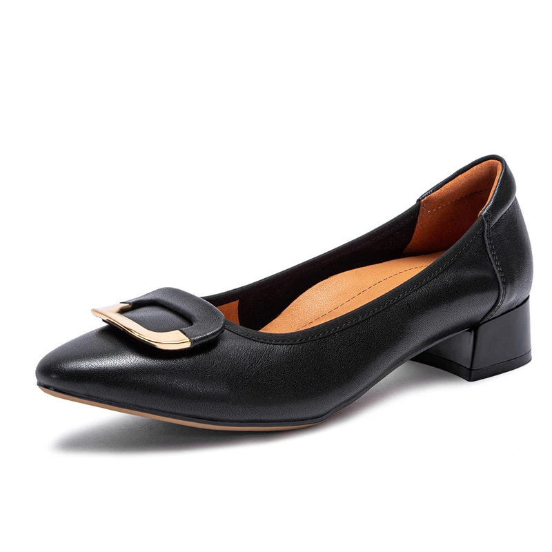 CHCH2024年新款高跟鞋女工作浅口单鞋女粗跟皮鞋复古CO1B5511