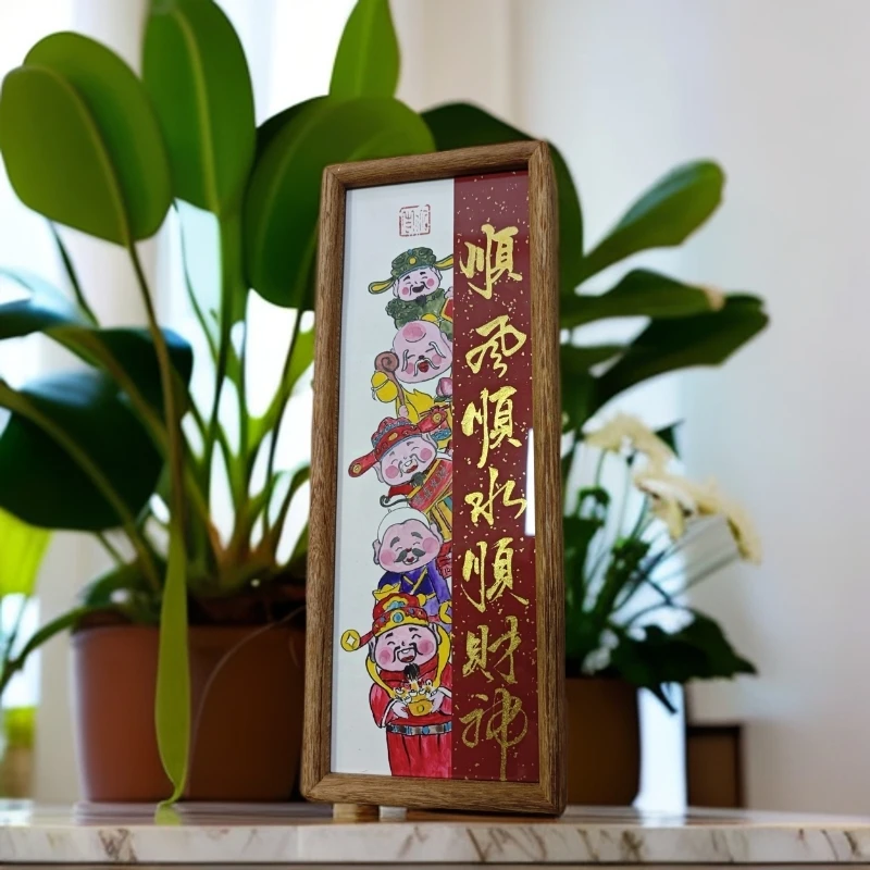 百分百老师手绘国画，五路财神，顺风顺水顺财神，手工拼接，实木榫卯