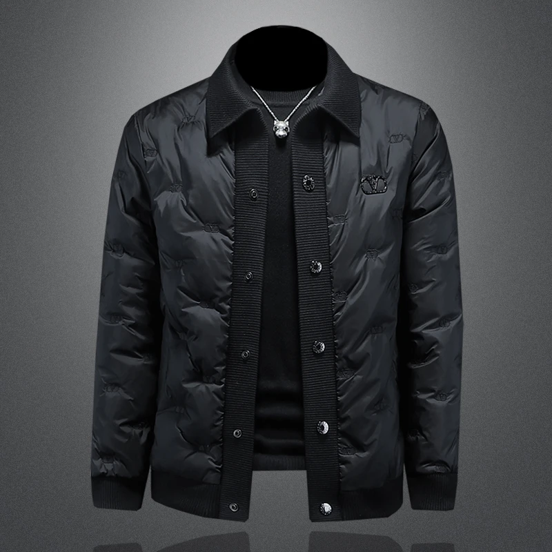 短款外套立领90白鸭绒羽绒服男冬季时青年潮牌针织翻领加厚保暖服