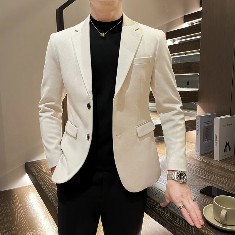 毛呢西装外套男士春秋季高级感韩版潮流修身痞帅男装商务休闲西服