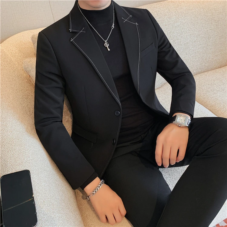 男士西装外套春秋季高级感修身轻奢男装韩版潮流痞帅商务休闲西服