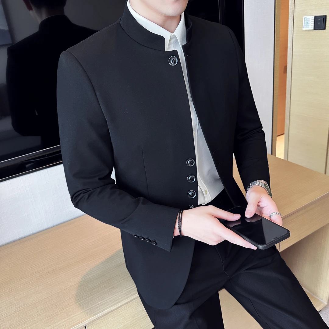 休闲西装男士新中式男装中国风高级感痞帅中山装韩版修身西服外套