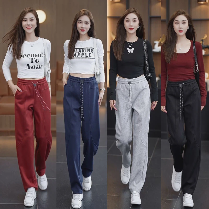 运动休闲香蕉裤女2024秋新款松紧腰显瘦宽松阔腿裤百搭直筒拖地裤