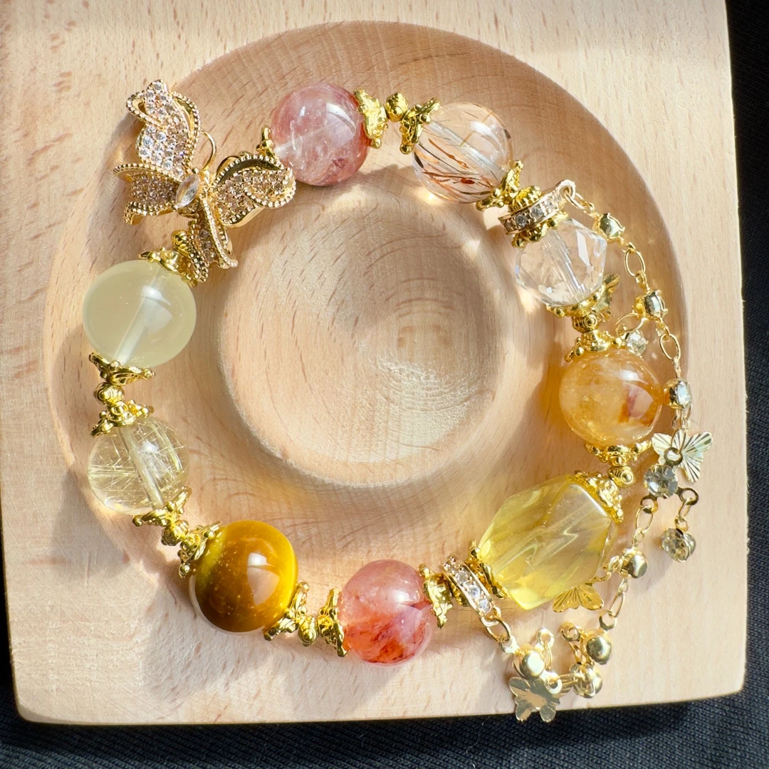 合金亚克力手链 小蝴蝶黄水水米浇花13手链