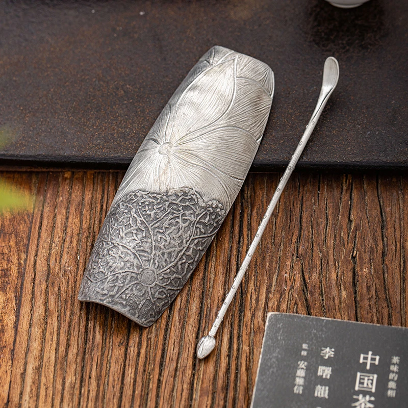 蜂鸟工坊&锡雕侠侣  锡器 纯手工锡茶叶锡荷叶茶则 WCXCZ0228