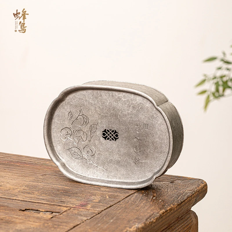 蜂鸟工坊&锡雕侠侣 锡器 纯手工柿柿如意锡壶承 WCXHC337
