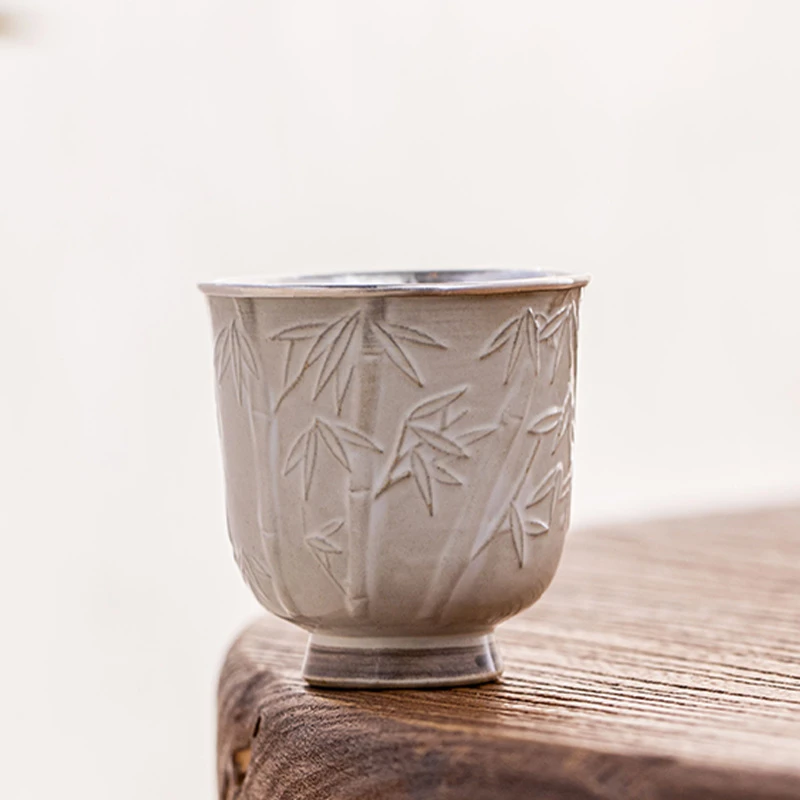 蜂鸟工坊 文创系列 竹子包银杯足银主人杯茶杯 WCBYB1066