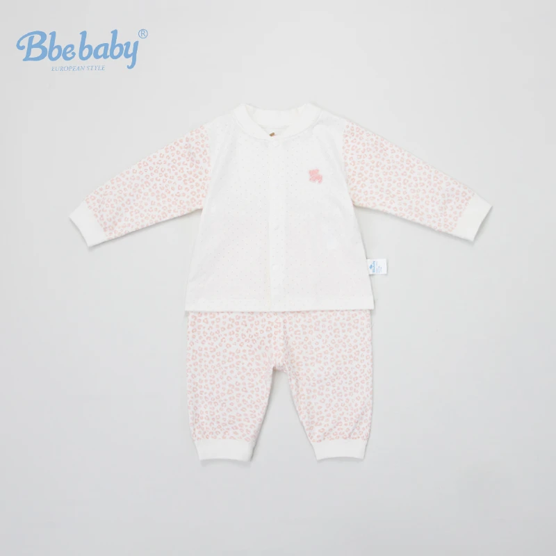 Bbebaby婴幼儿纯棉家居服童装长袖对开豹纹印花套装保暖四季款