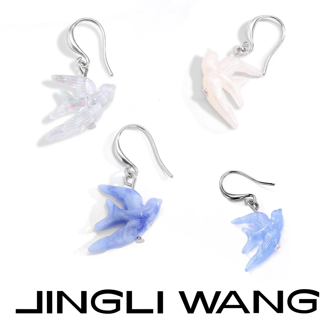 JINGLI WANG 非金属亚克力耳饰 「鸟之诗」耳钩耳夹 仙气 福利款