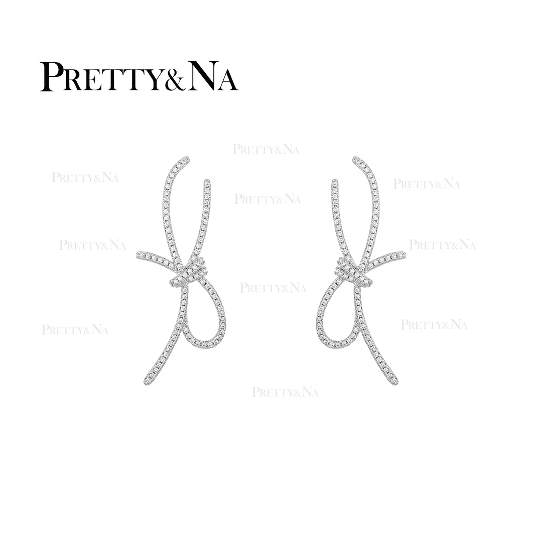 PRETTY&NA 925银合成锆石耳饰 气质网红轻奢蝴蝶结设计感百搭欧美