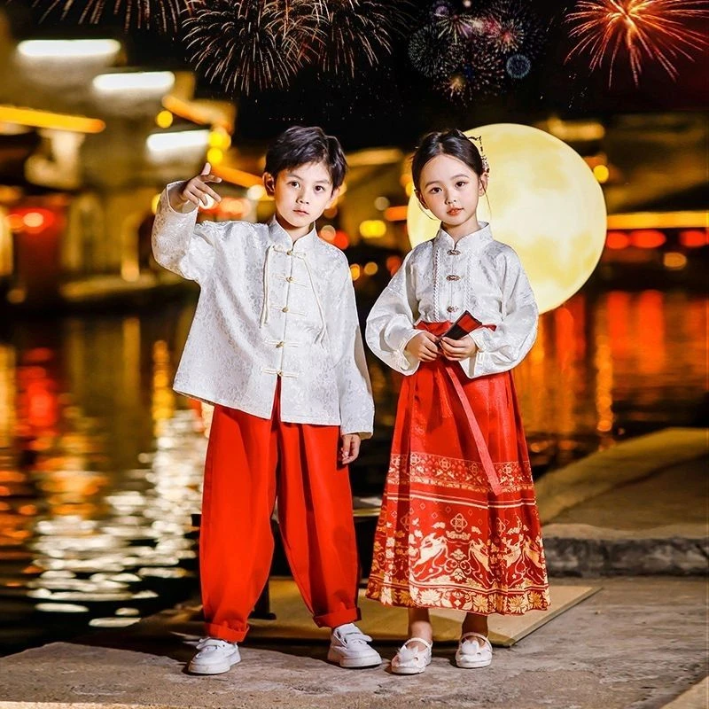国学中国风服装马面裙男女儿童国庆古典舞合唱演出服秋款汉服古装