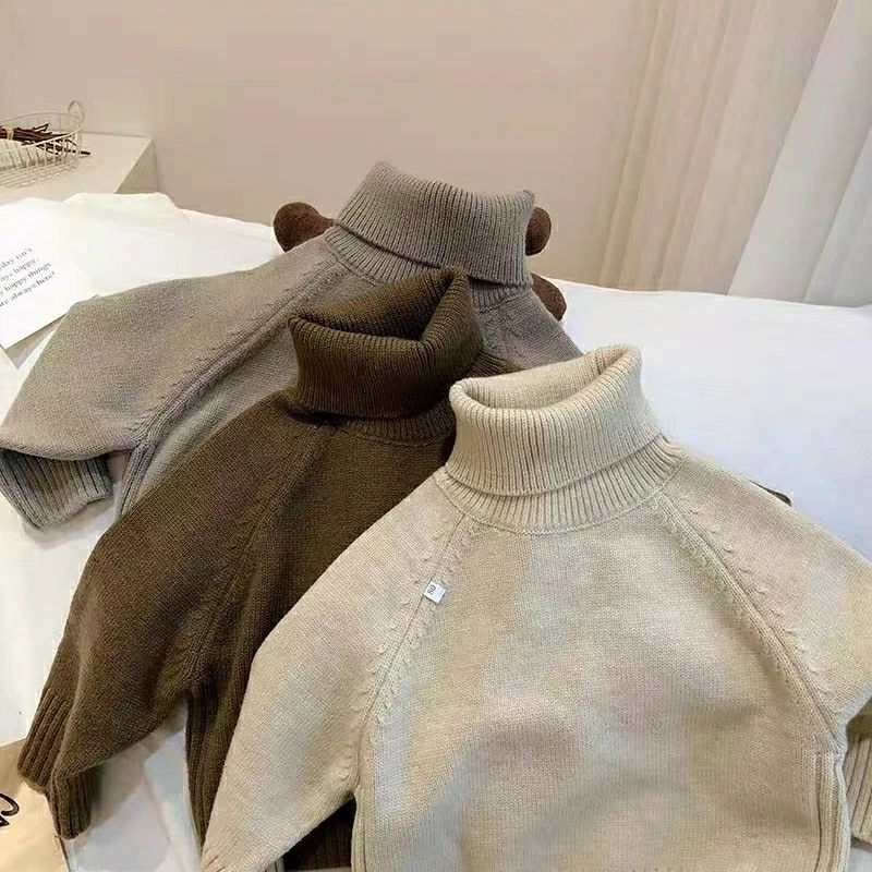 新潮款韩版童装毛衣粗针纯色高领打底衫儿童加厚男女孩套头针织衫