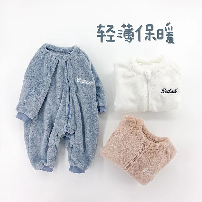宝宝冬季法兰绒外套婴儿加绒家居服外穿秋冬珊瑚绒保暖连体衣睡衣