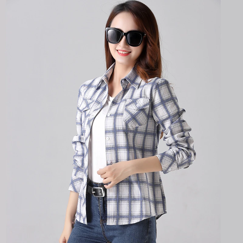 全棉格子衬衫女长袖2025春秋新款休闲衬衣防晒大码上衣韩范寸外套