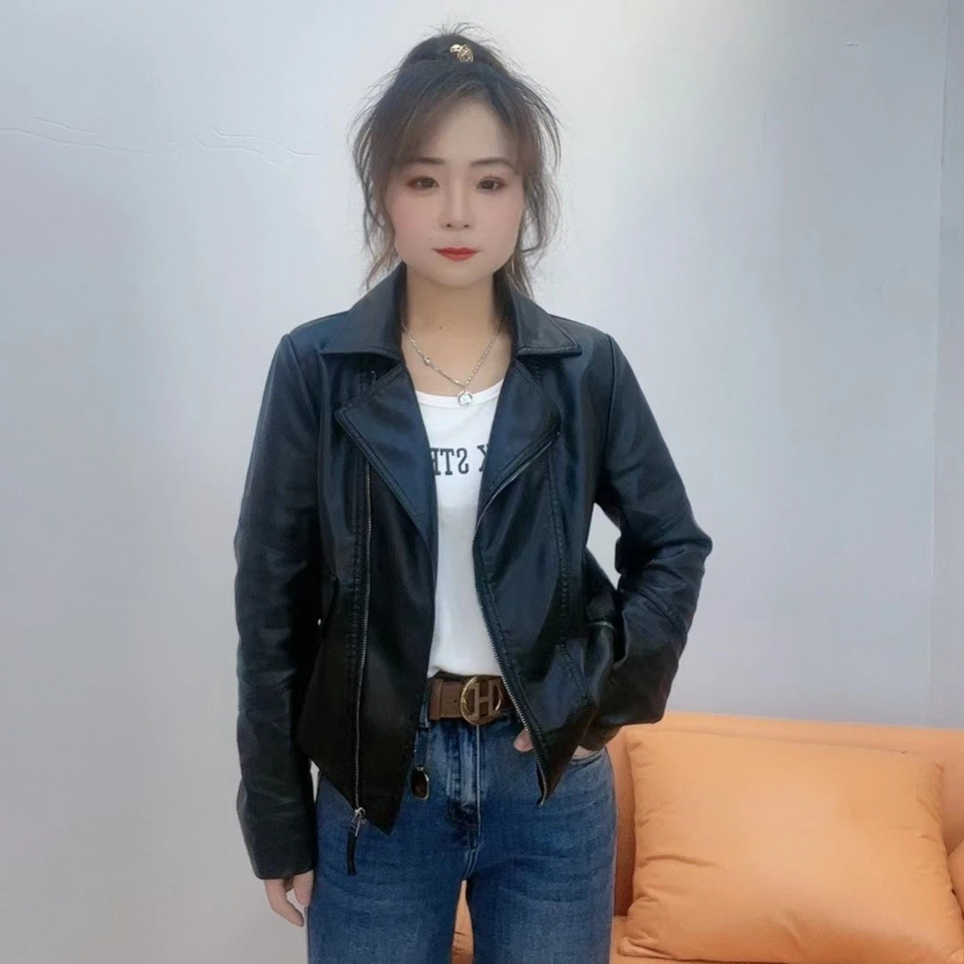 百搭款洋气短款小皮衣外套 修身外套时尚翻领休闲网红韩版922薄。