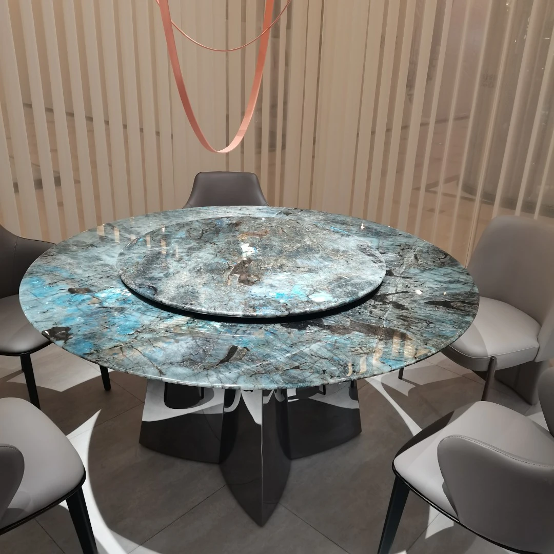 S级东坤蓝翡翠奢石大理石意式餐桌轻奢简奢风格家用餐厅客厅