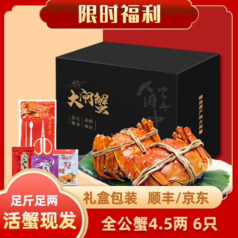 【活蟹】4.5两全公6只 精品大闸蟹 礼盒装 顺丰发货  优质