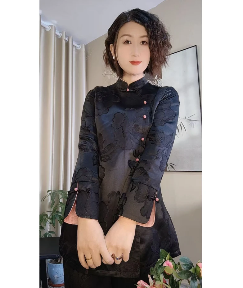 富贵花秋冬新款新中式国风上衣中长款显瘦外套