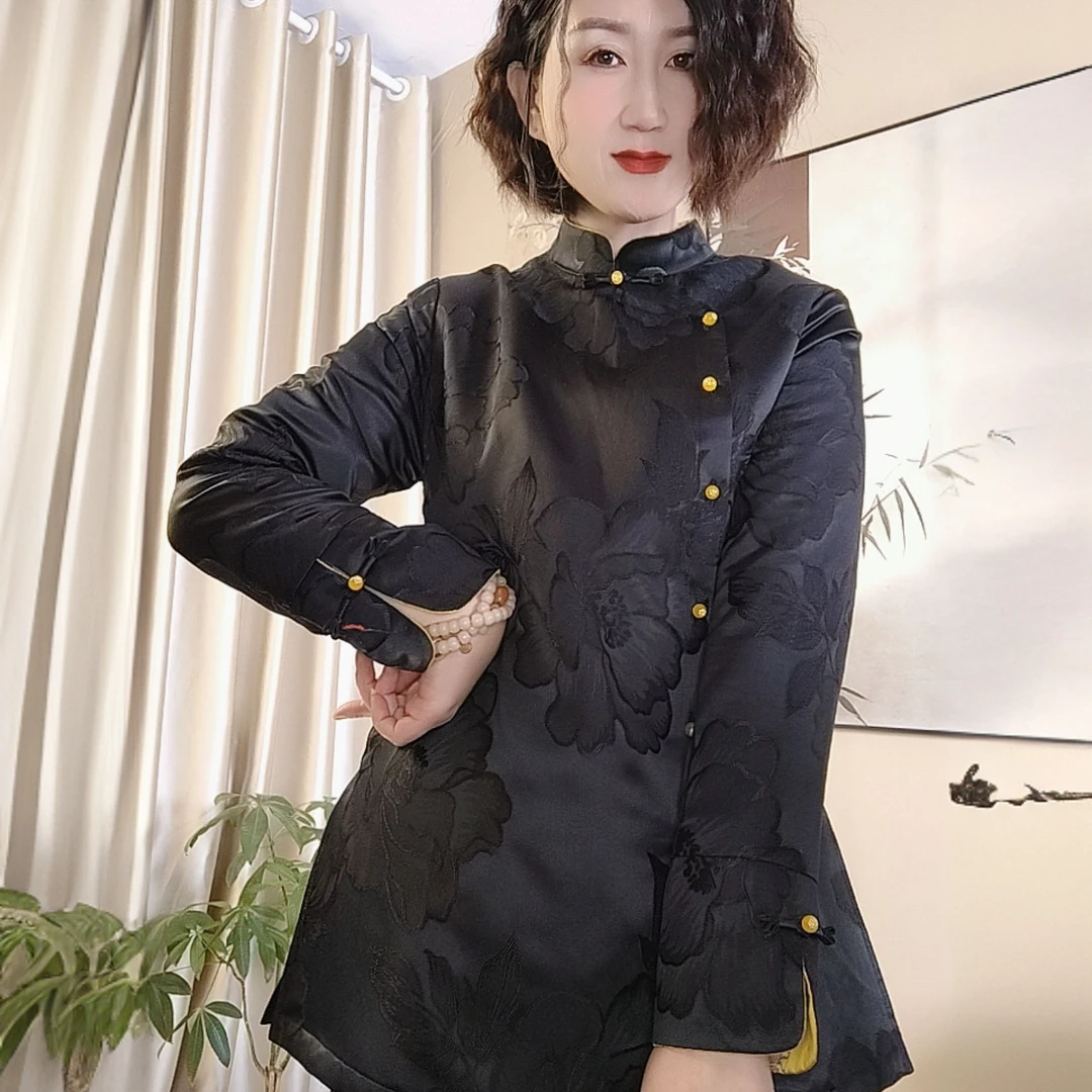 雍容华贵加棉新中式国风上衣中长款显瘦