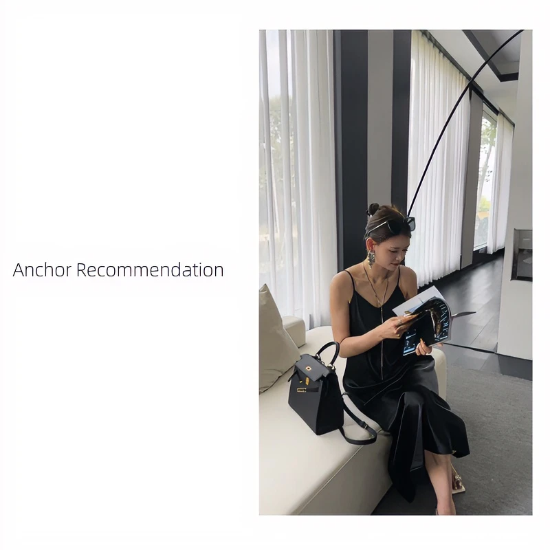 【重磅醋酸】斜裁法式高级V领细吊带显瘦气质醋酸连衣裙醋酸长裙