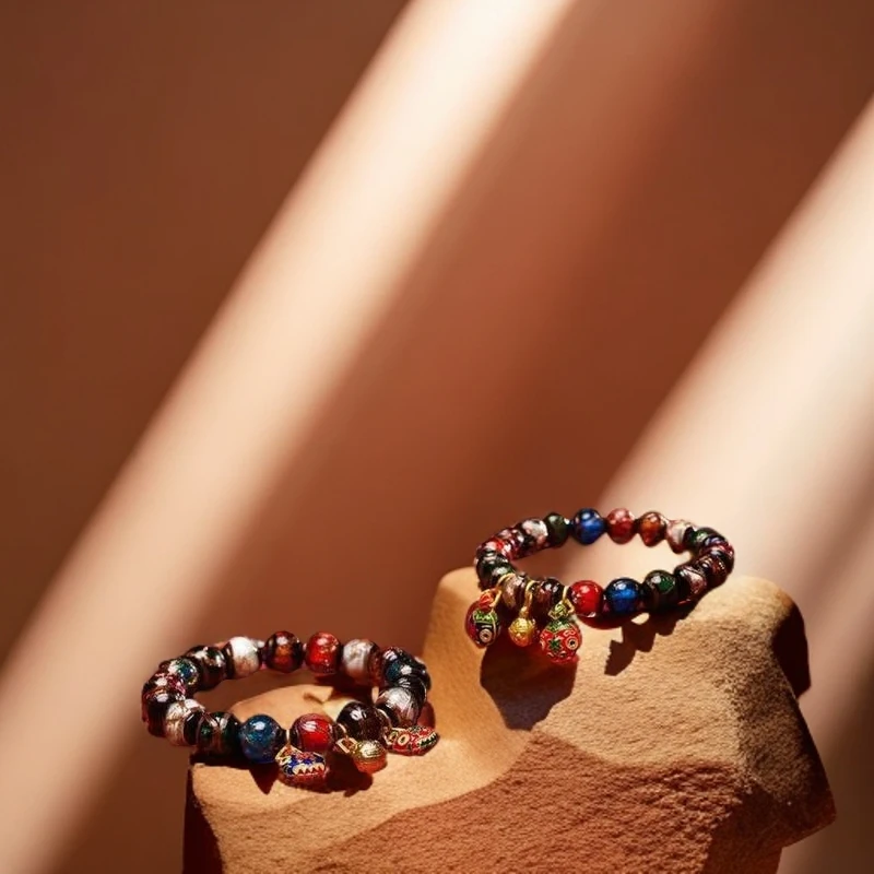 非金属玻璃手链 吞金兽五彩琉璃手串情侣民族风