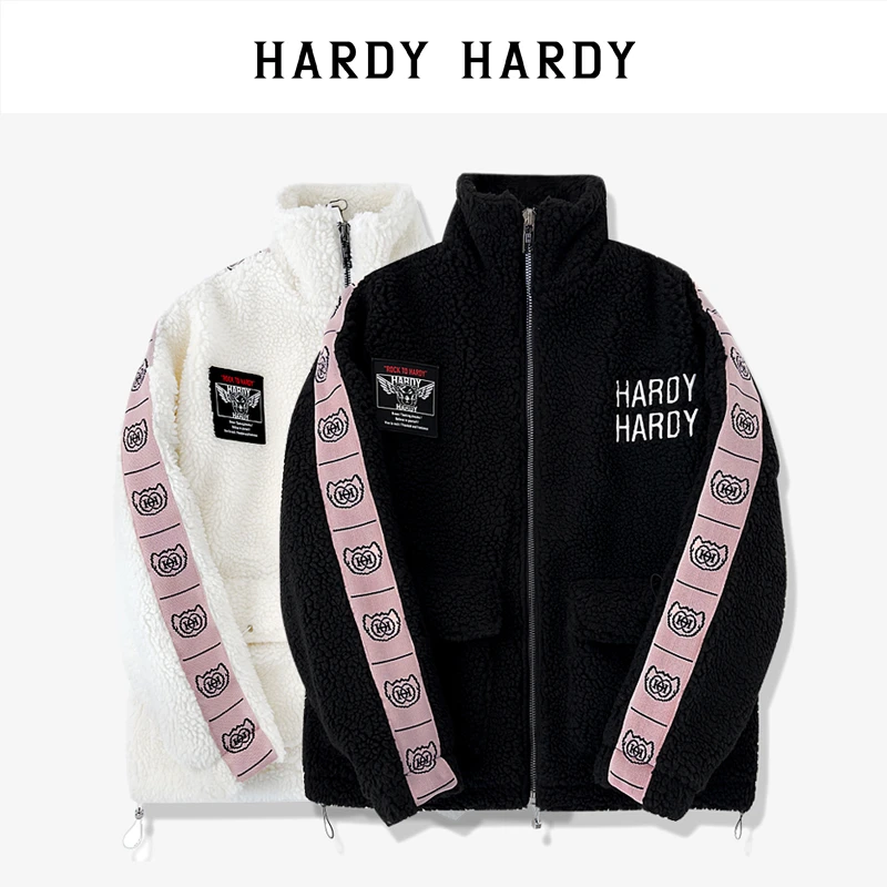 HARDYHARDY秋冬宽松潮牌立领颗粒绒刺绣字母情侣外套男女同款上衣