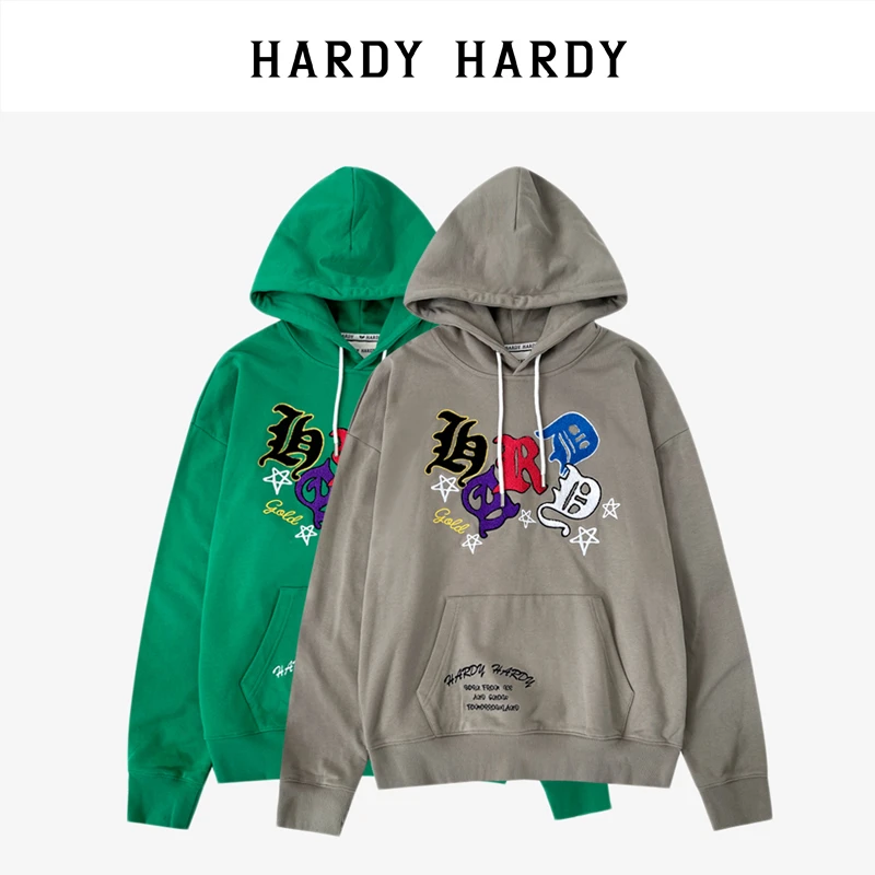 HARDYHARDY新款毛巾绣字母五角星情侣连帽卫衣热恋情侣装长袖百搭
