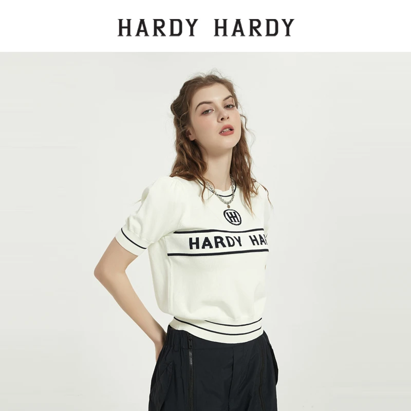 HARDY HARDY字母短袖女装打底衫针织T恤女春装新款百搭春夏短款