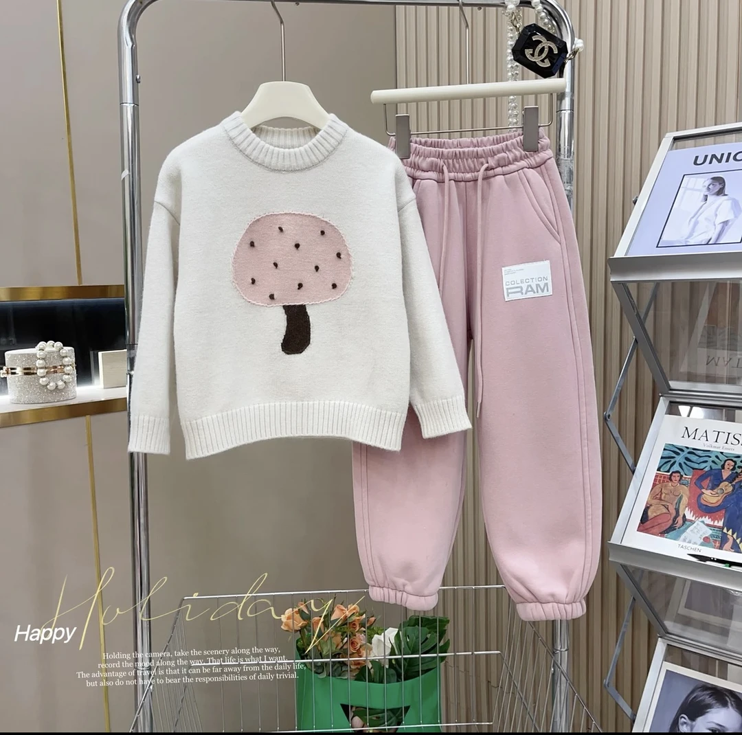 童装女童加绒束脚卫裤2023新款秋冬儿童休闲运动裤宽松长裤子潮