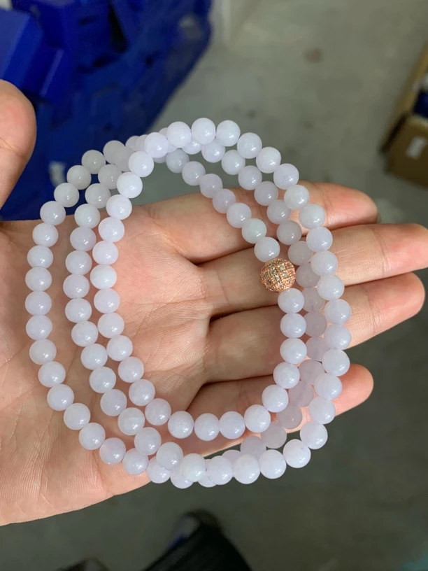 天然翡翠糯冰种粉紫项链