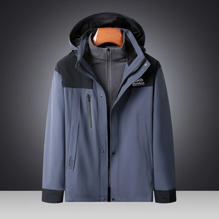 连帽棉衣男休闲加绒加厚保暖多功能外套秋冬防风三合一两件套大码