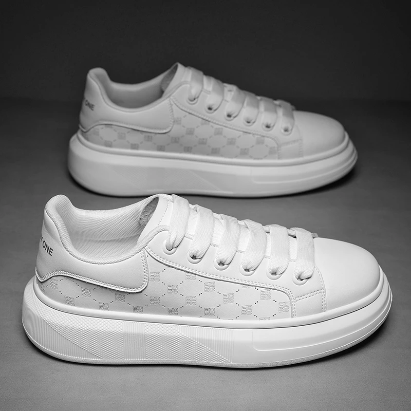 男鞋2025春季新款运动皮面休闲板鞋高级感增高厚底百搭小白潮鞋男