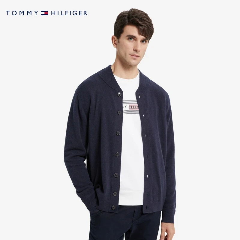 Tommy 秋冬男士高端商务休闲舒适山羊绒开衫针织毛衣MW0MW29915