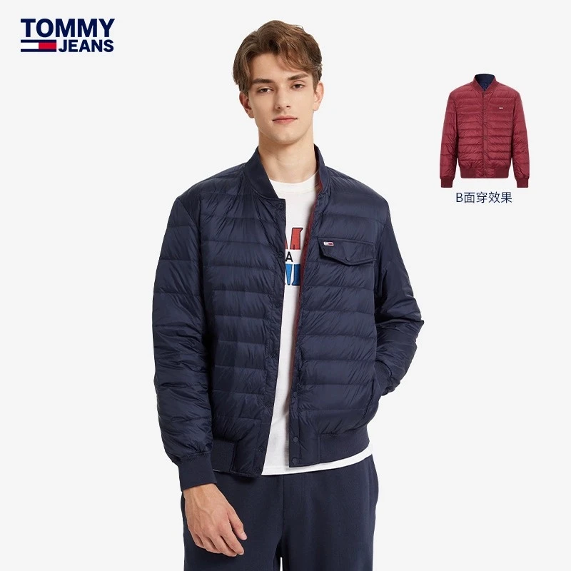 Tommy 男装双面穿棒球领鸭绒绗缝保暖宽松羽绒服夹克DM0DM15095