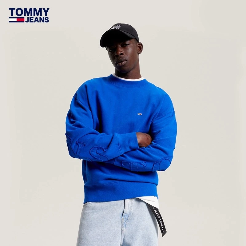 Tommy新款秋冬男装纯棉大LOGO贴布绣宽松版纯色卫衣DM0DM17795