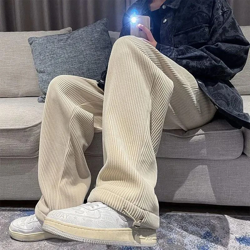 灯芯绒裤子男美式垂感ins潮流加厚阔腿裤秋加绒百搭拖地休闲长裤