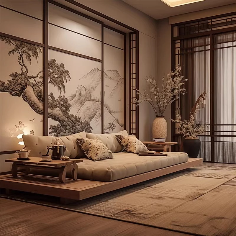 新中式实木罗汉床客厅沙发床黑胡桃木现代简约贵妃榻禅意榻床家具