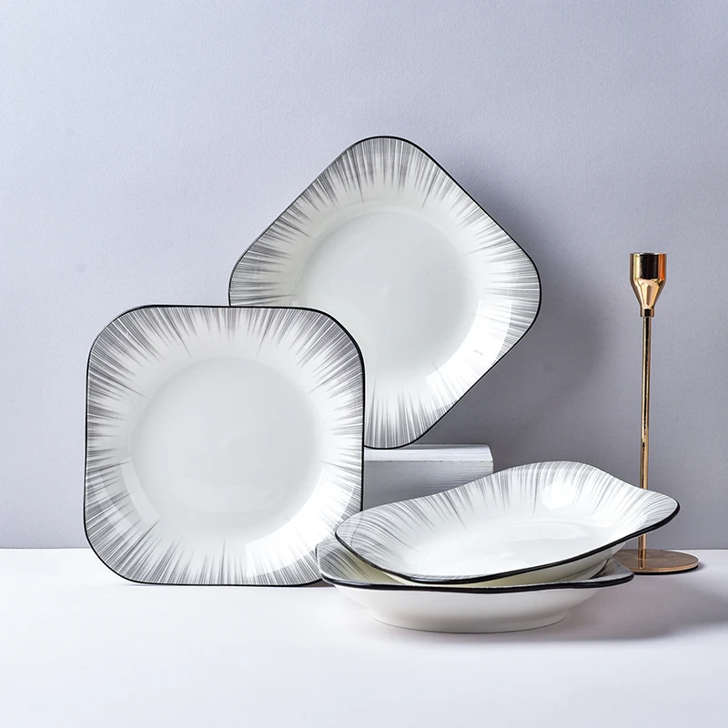 【粉丝福利】釉下彩渐变灰8.5英寸如意盘6只陶瓷家用盘碟