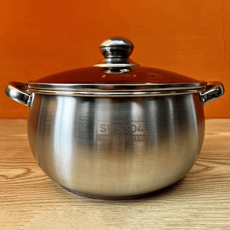 【24cm带盖】304不锈钢汤锅燃气煮粥家用火锅蒸煮电磁炉户外汤锅