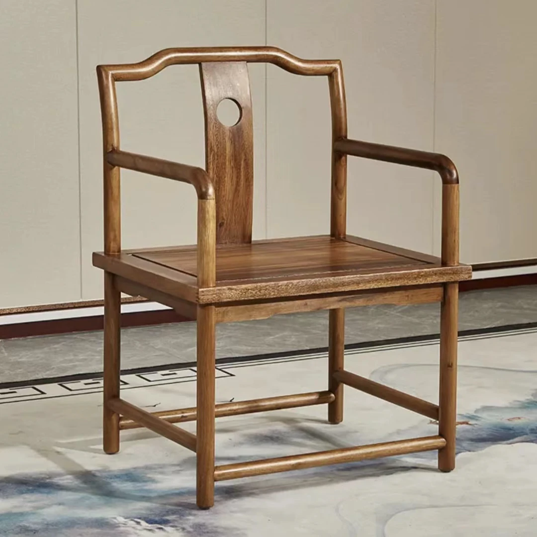 南美胡桃木新中式茶椅靠背椅梧栖客椅家用简约茶桌椅实木椅官帽椅