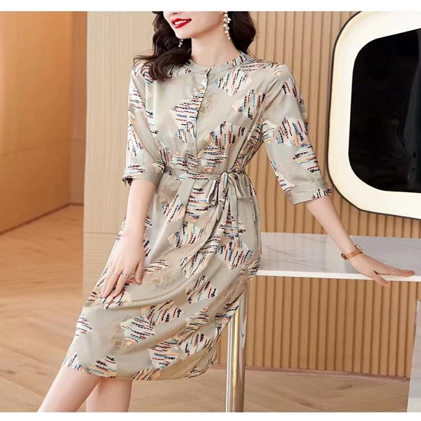 YS002-1法式茶歇连衣裙女士高级感系带收腰夏2025新款