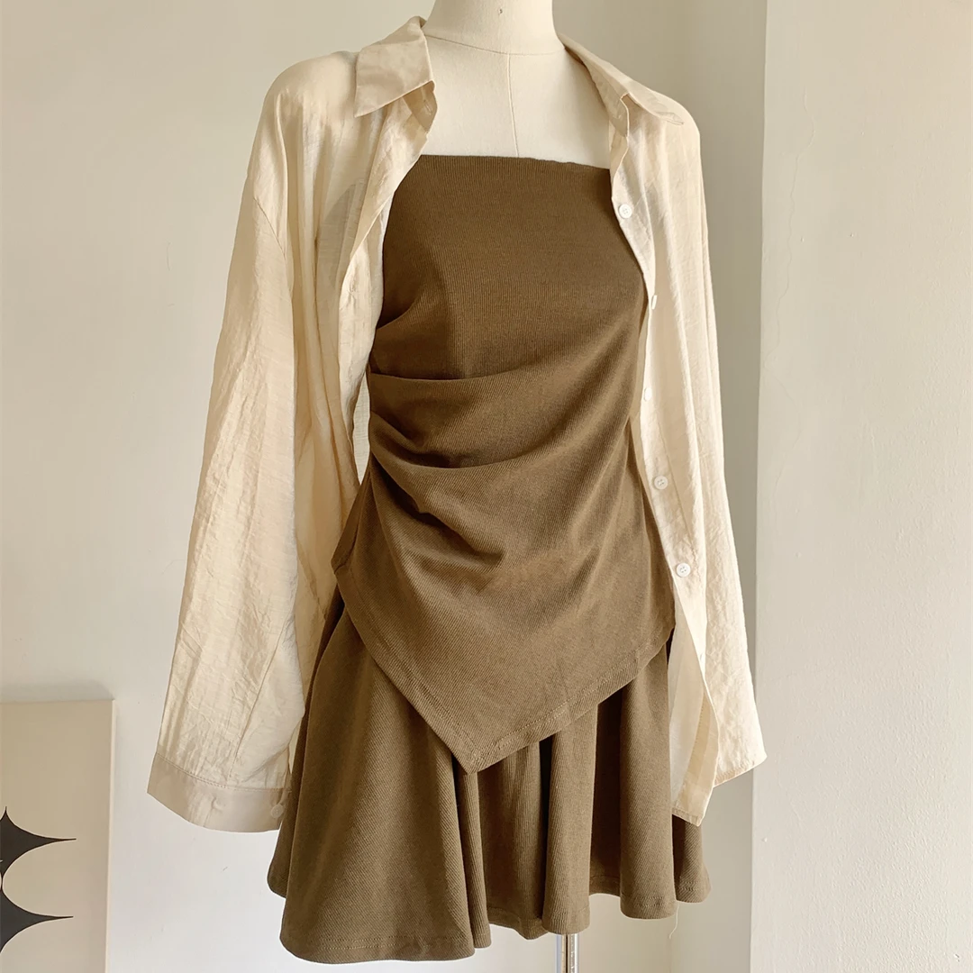 2024夏季新款轻薄防晒三件套女休闲百搭衬衫显瘦吊带短裤时尚套装